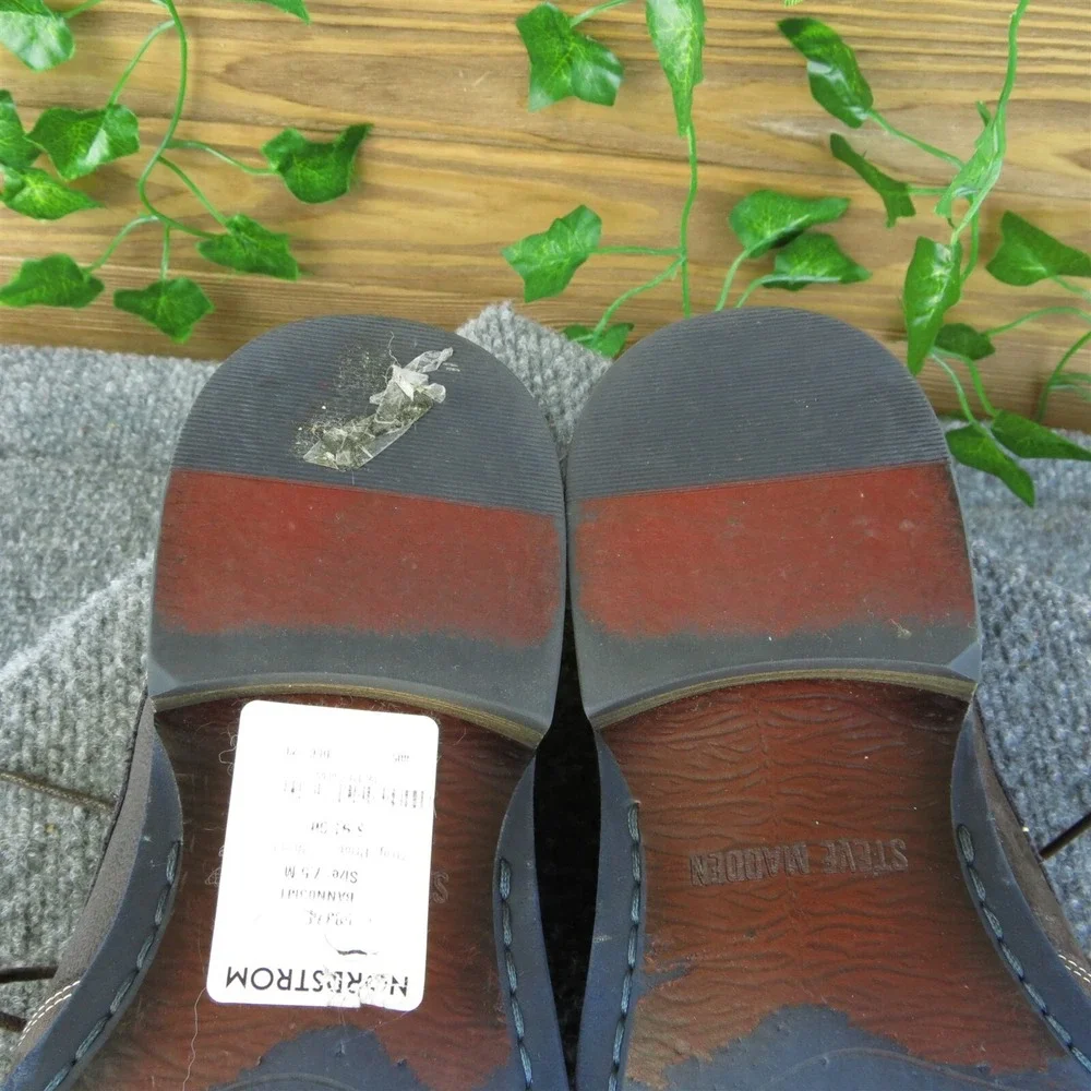 Steve Madden Bannon Men Derby Oxfords Shoes Size 7.5 Med Brown‎ Leather Lace Up